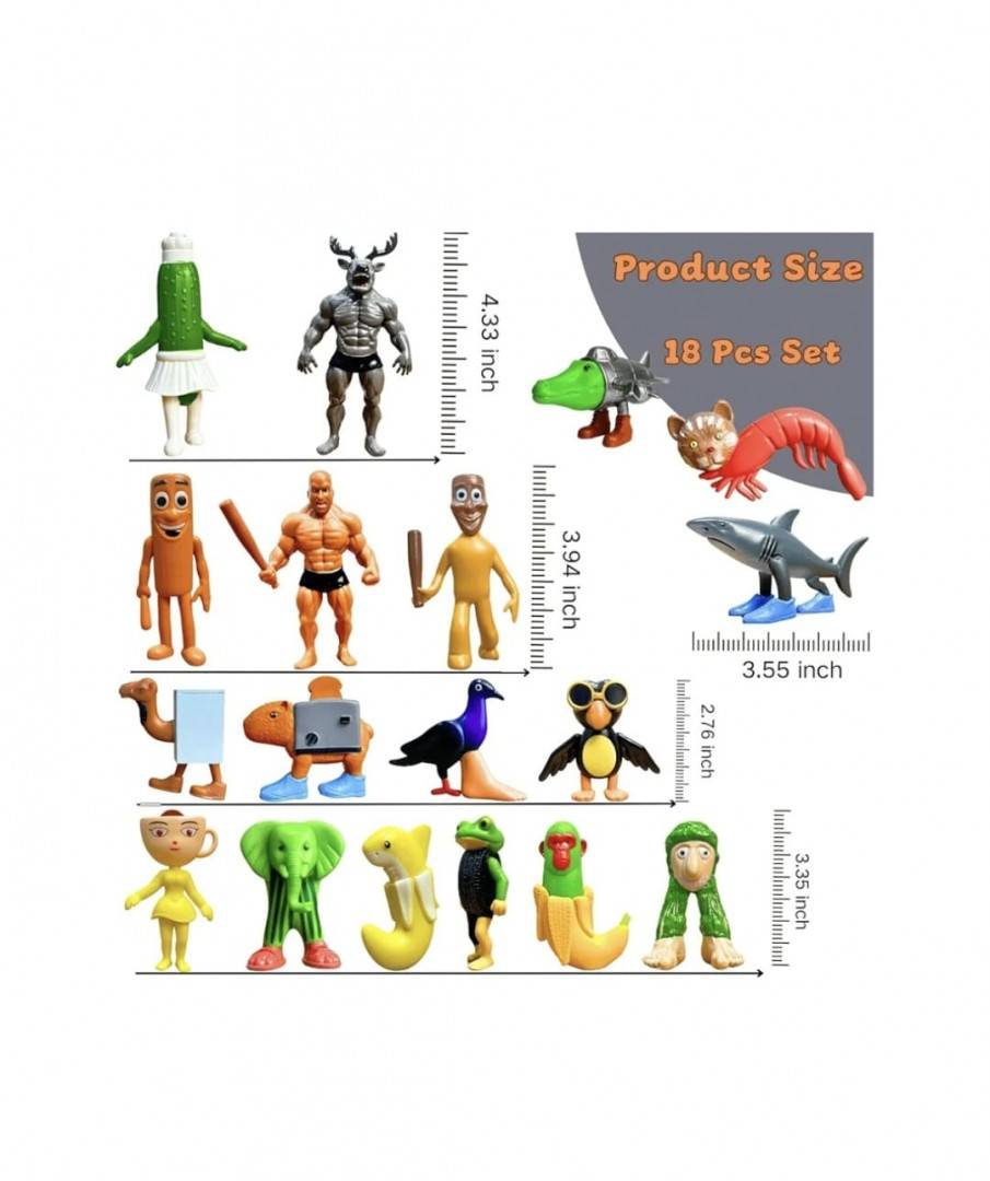 Set 12 Figurine, Italian Brain Rot, Tralalero Tralala, MASHASHOP, verde/multicolor, 10 cm