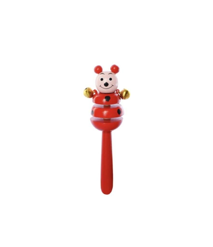 Set 2 jucarii muzicale, Castaniete, clopotei, lemn, galben/rosu, 16 cm