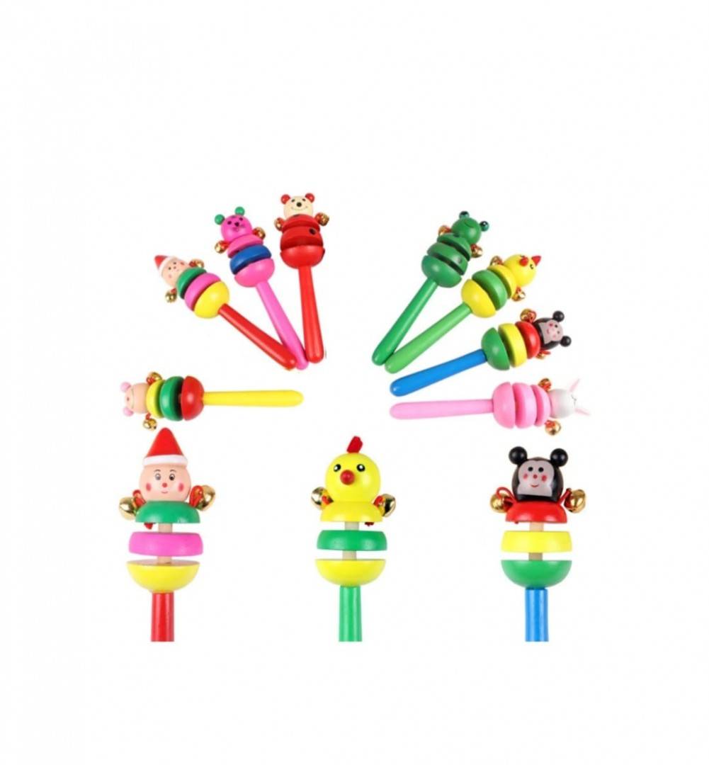 Set 2 jucarii muzicale, Castaniete, clopotei, lemn, multicolor, 16 cm