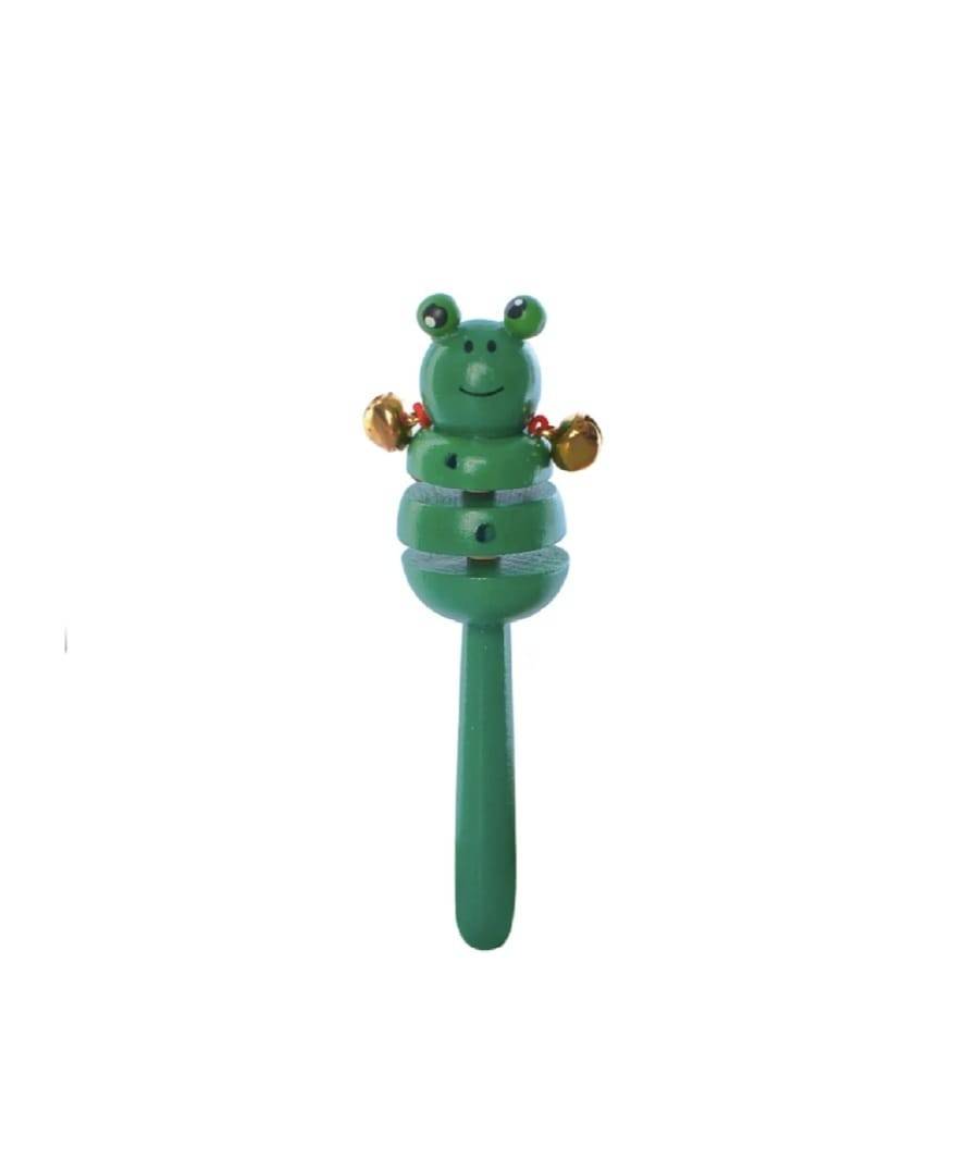 Set 2 jucarii muzicale, Castaniete, clopotei, lemn, verde/roz, 16 cm
