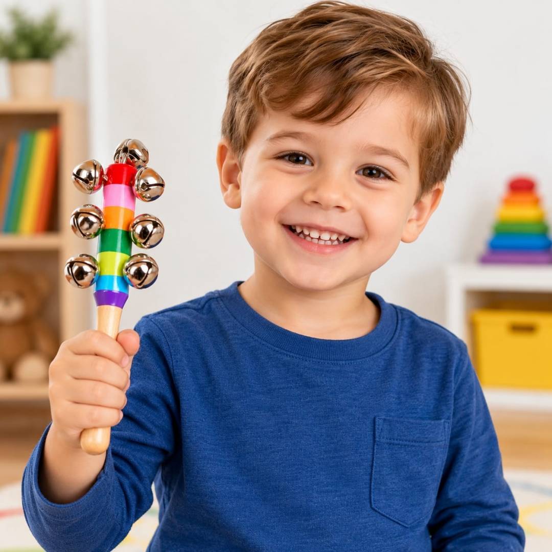 Set 2 Jucarii muzicale, Clopotei cu maner, 2 buc, multicolor, 19 cm