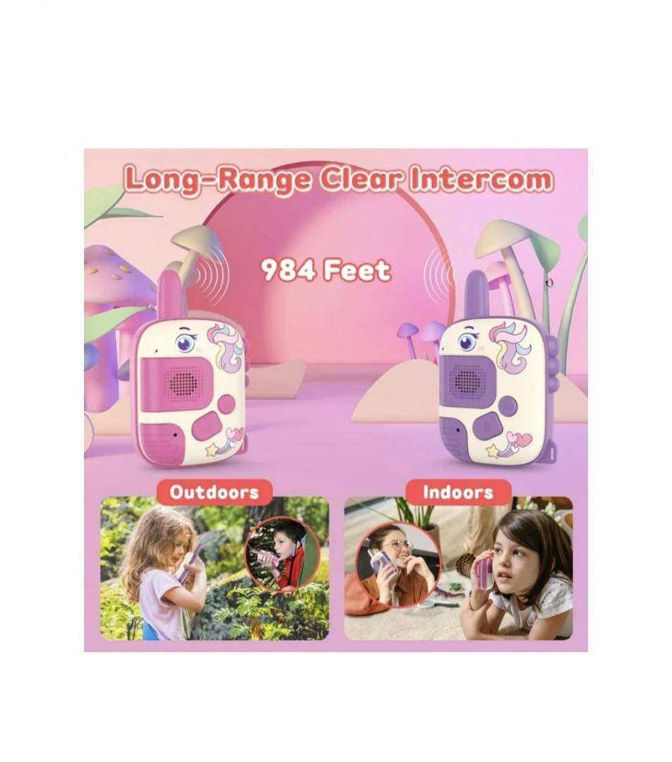 Set 2 walkie talkie, model - Unicorn, raza 300m, voce clara, plastic, multicolor, 3 ani+