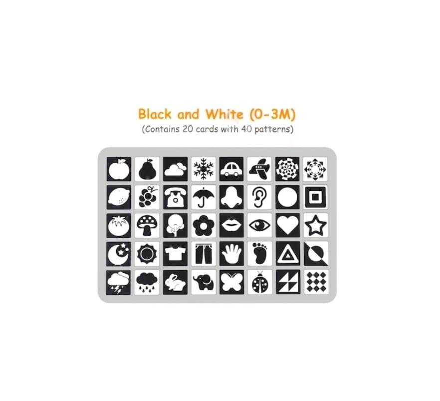  Set 20 carduri, stimulare vizuala bebe, Black and White Visual Card, 14 cm, 3 luni +