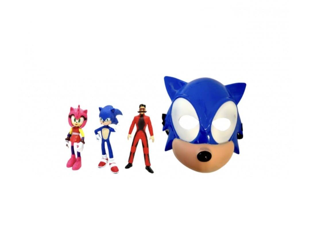 Set 3 Figurine Sonic 2 cu masca, multicolor, 12 cm