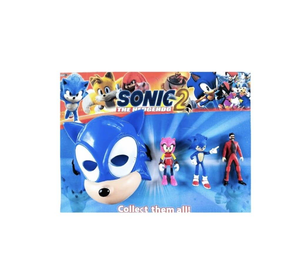 Set 3 Figurine Sonic 2 cu masca, multicolor, 12 cm