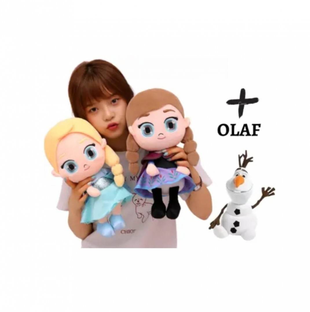 Set 3 Mascote de plus, Printese Elsa si Anna, Olaf, multicolor, 38 cm