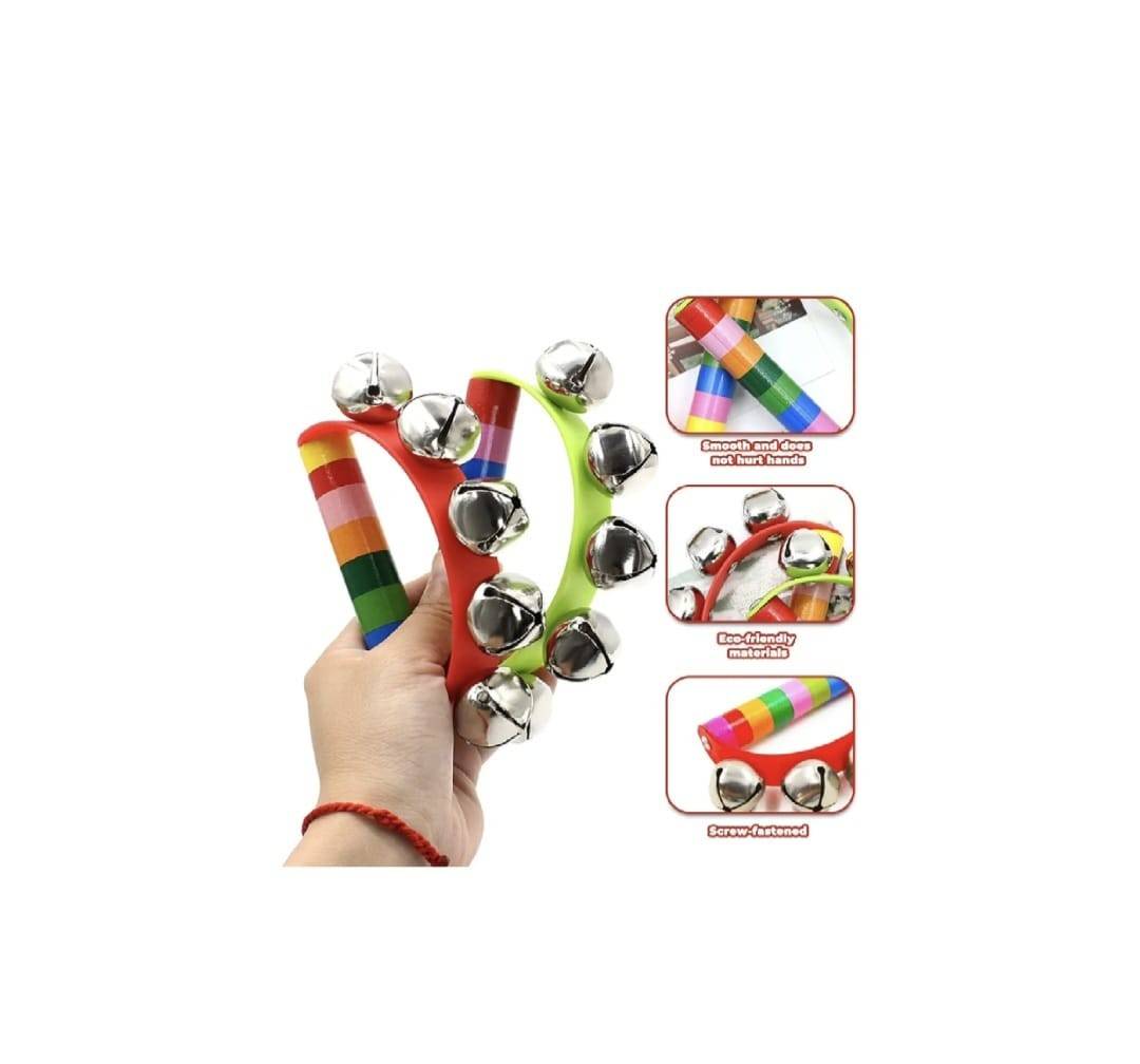 Set 6 Instrumente de percuție, Clopotei cu maner curcubeu,12 cm, culori mixte