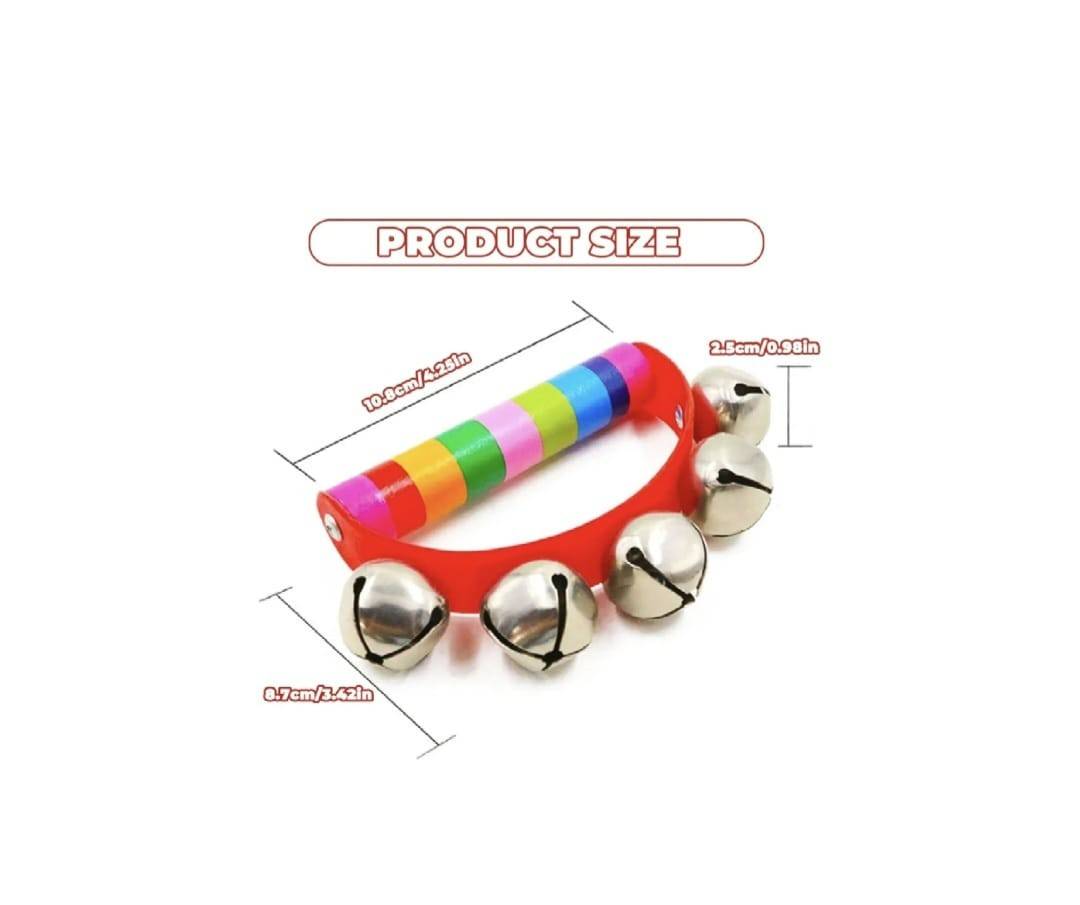 Set 6 Instrumente de percuție, Clopotei cu maner curcubeu,12 cm, culori mixte