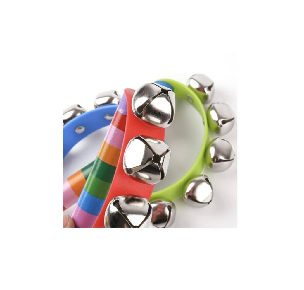 Set 6 Instrumente de percuție, Clopotei cu maner curcubeu,12 cm, culori mixte