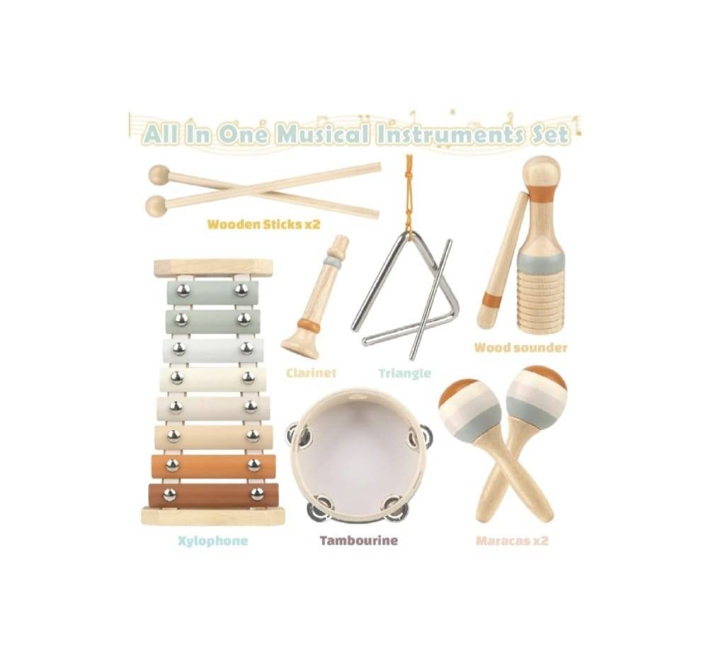 Set 6 Instrumente muzicale de jucarie, Montessori, lemn