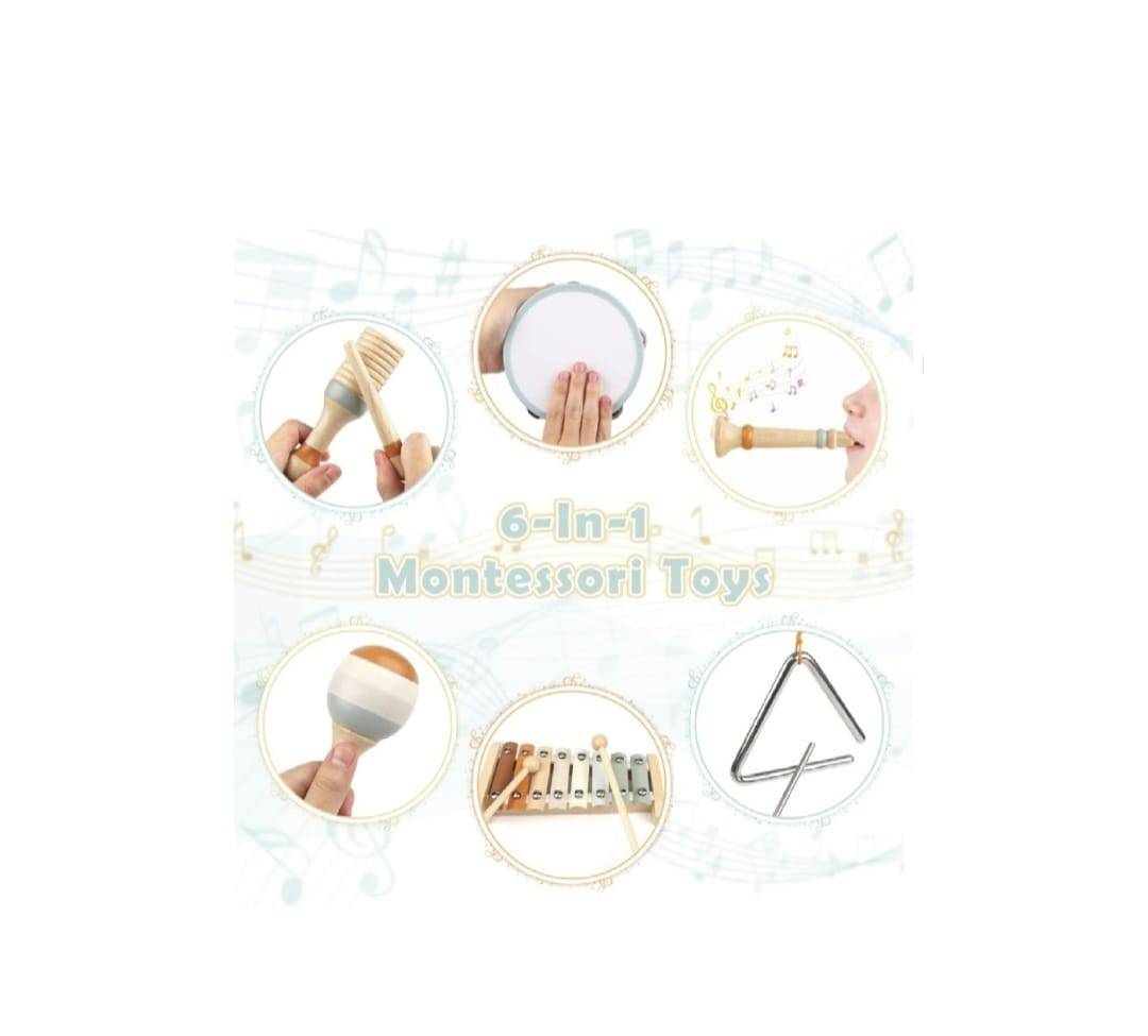 Set 6 Instrumente muzicale de jucarie, Montessori, lemn