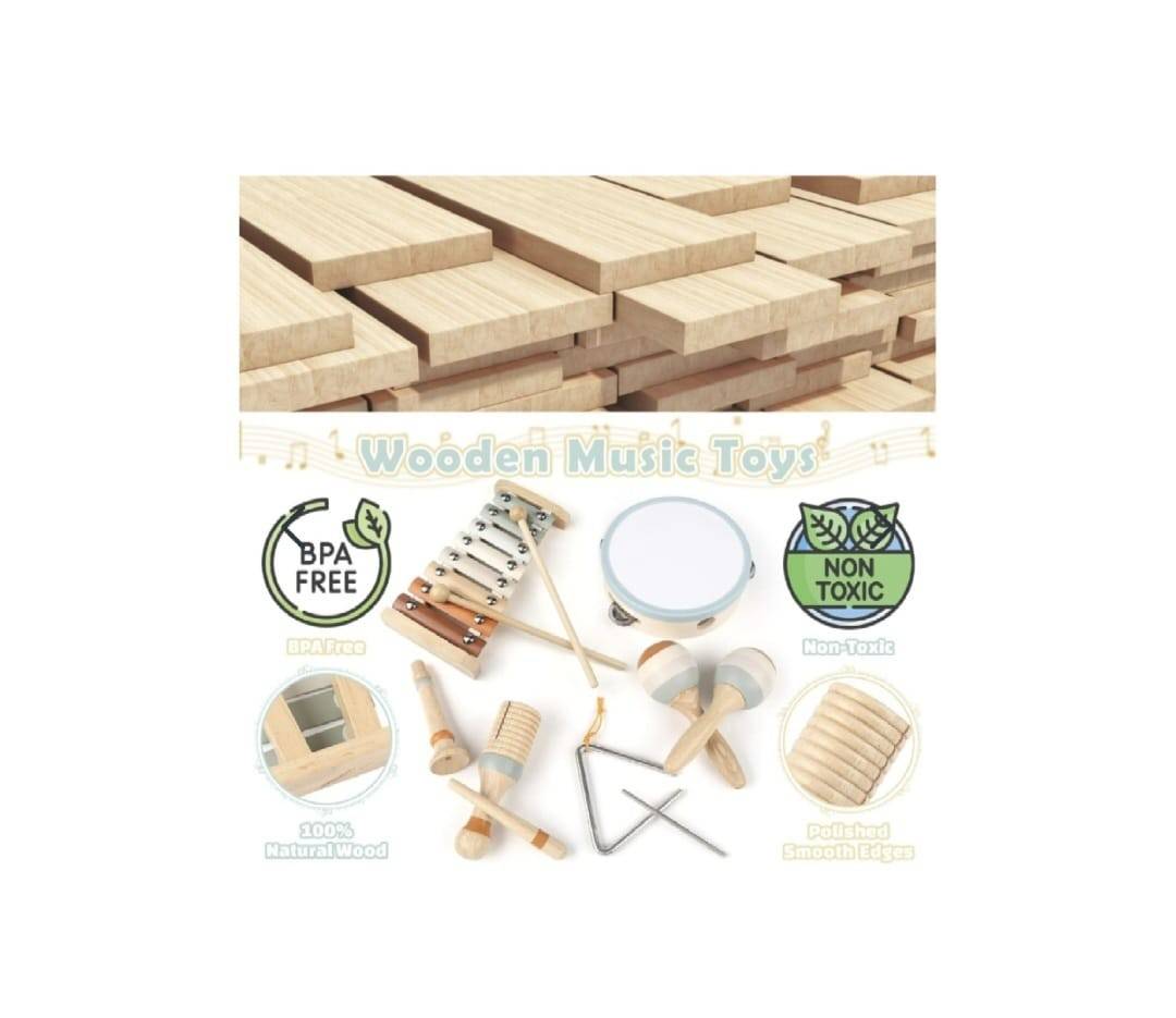 Set 6 Instrumente muzicale de jucarie, Montessori, lemn