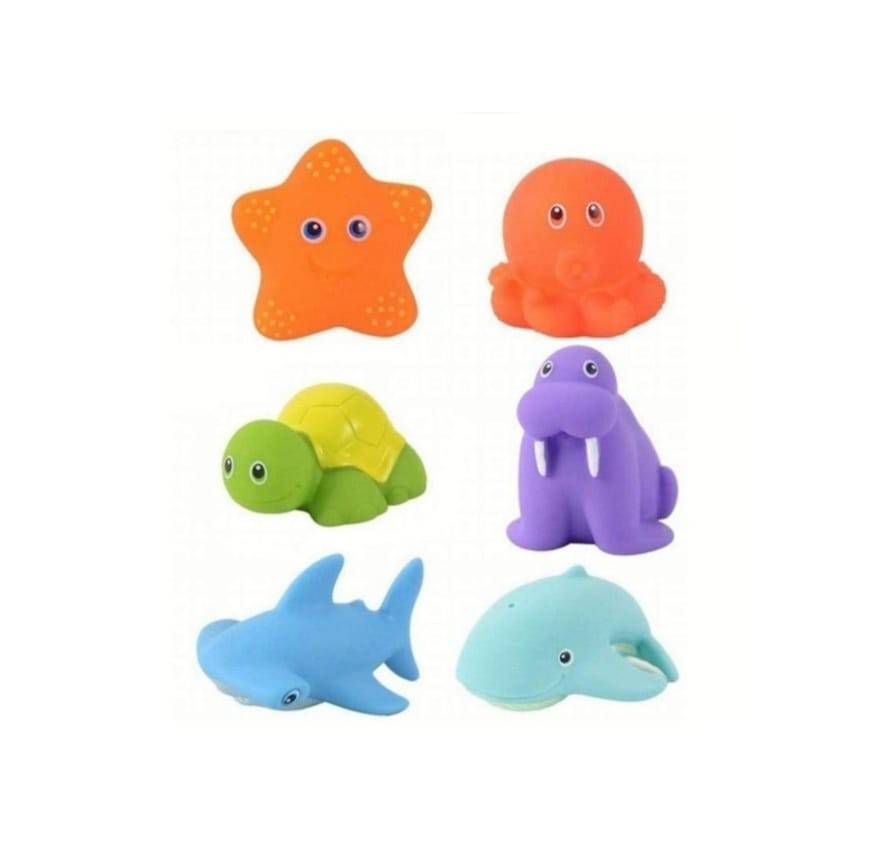 Set 6 Jucarii de baie, si plasa de pescuit, multicolor, 9 luni+