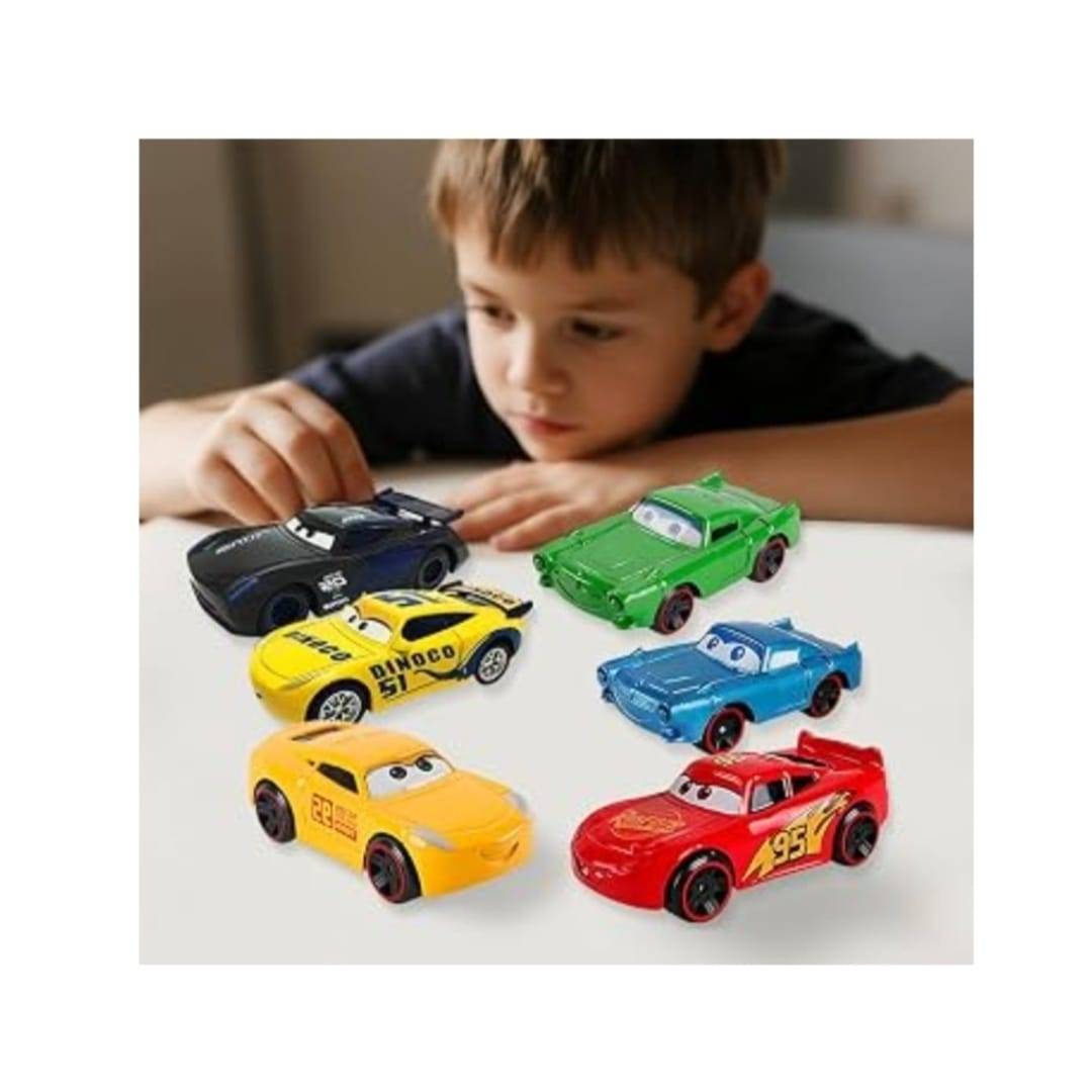 Set Camion cu remorcă și 6 mașinuțe, Cars, metal/plastic, 14 cm