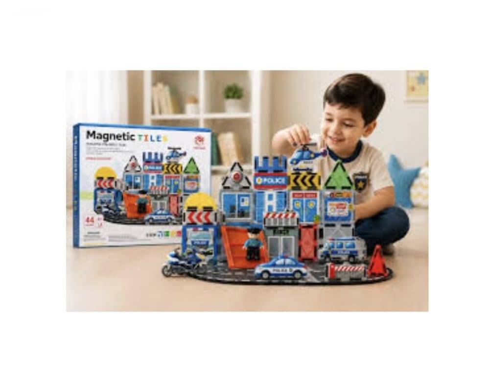Set construcții magnetice, Stația de Poliție, 3D, multicolor, 53 piese, 3 ani+