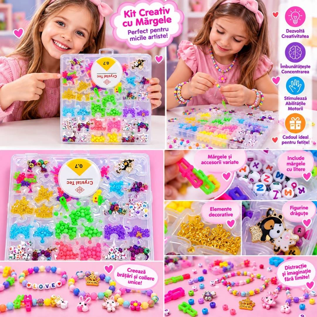 Set creativ pentru copii cu mărgele și accesorii pentru brățări și coliere, multicolor, 5 ani+