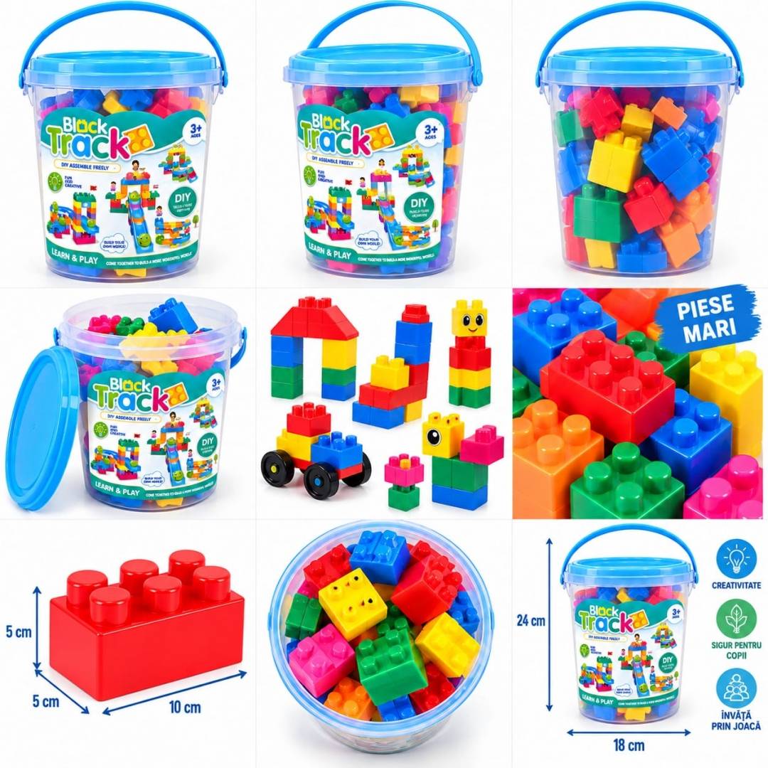 Set cuburi de construcție pentru copii, 58 piese mari, plastic, multicolor, 3 ani+