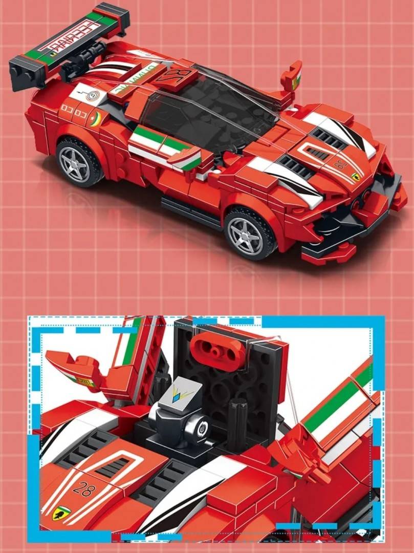  Set de constructie, Transform, Masinuta si Robot, 2 in 1, rosu, 420 piese