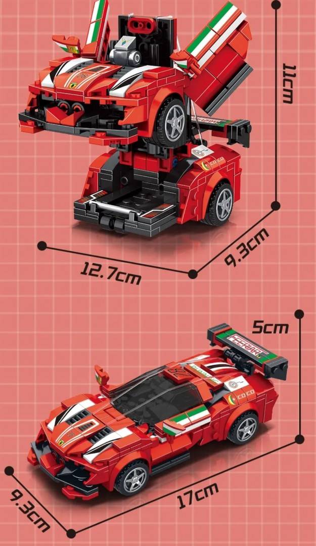  Set de constructie, Transform, Masinuta si Robot, 2 in 1, rosu, 420 piese