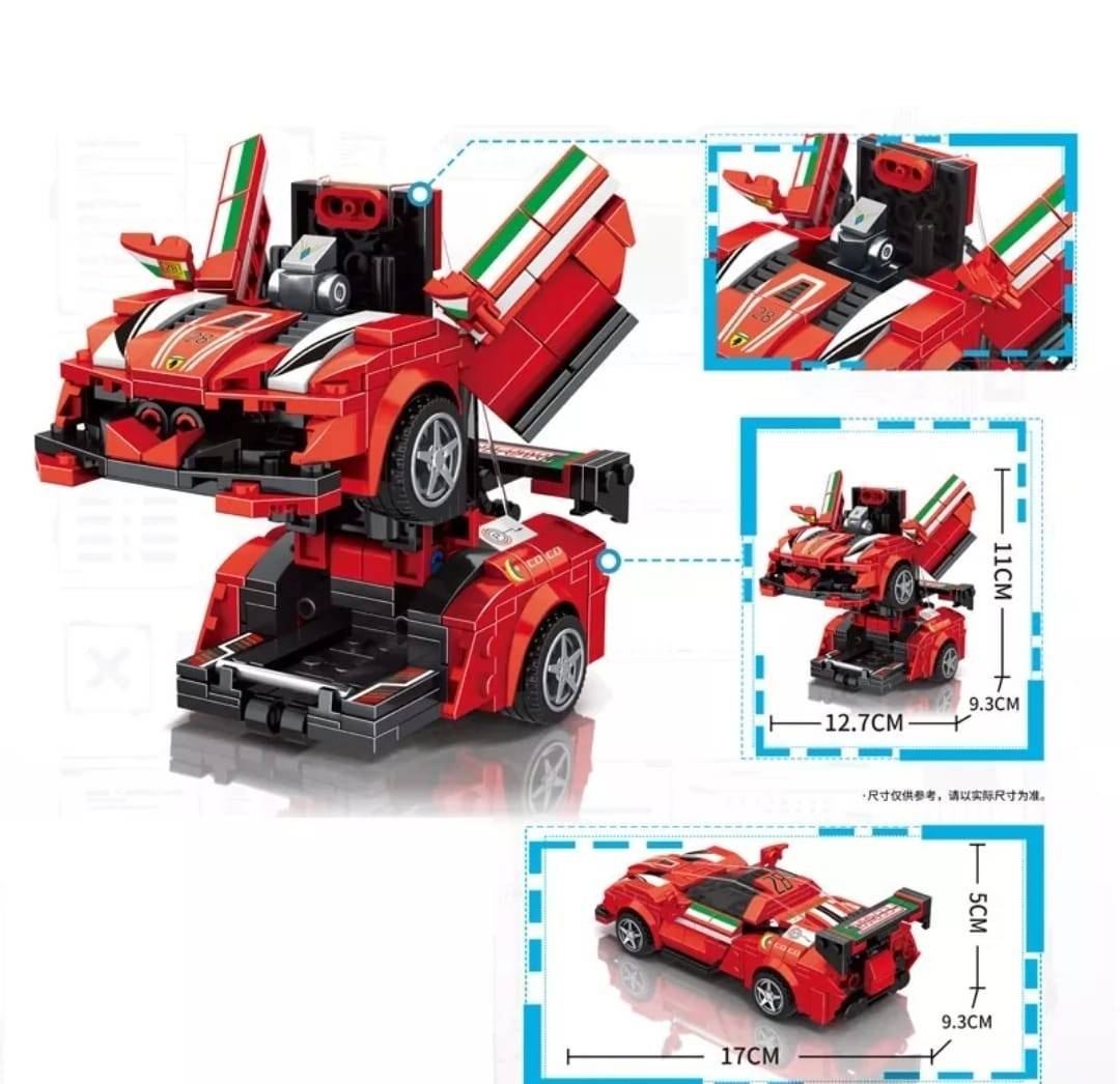  Set de constructie, Transform, Masinuta si Robot, 2 in 1, rosu, 420 piese
