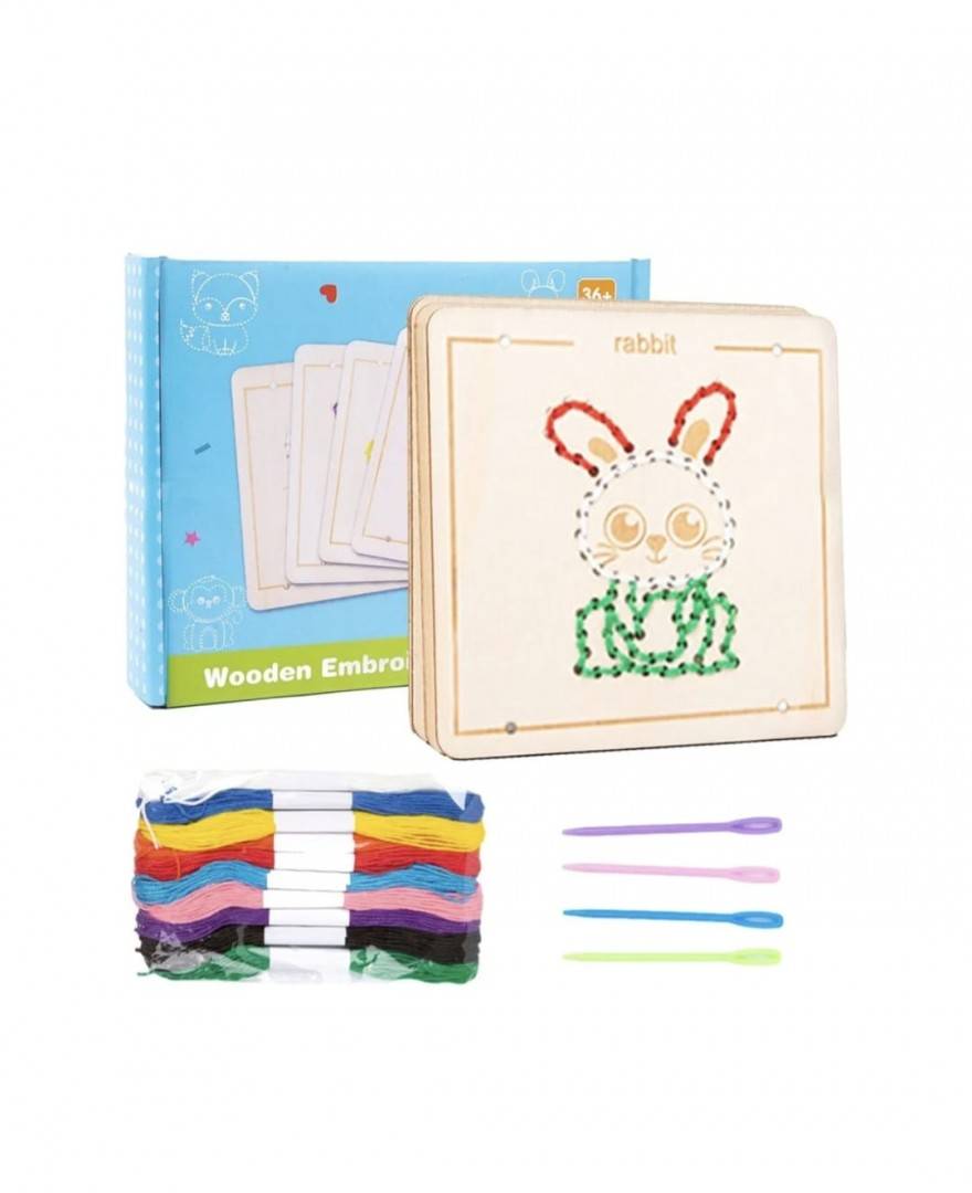 Set de cusut, Animale domestice, 4 modele, cu accesorii incluse, multicolor, lemn