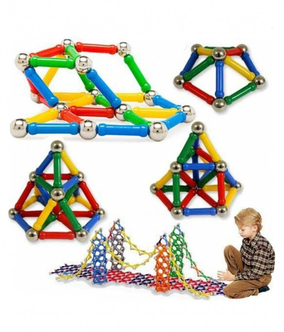Set Inteligent de Constructie Magnetic, educativ si creativ, numeroase posibilitati de construit creativ, 74  piese, multicolor