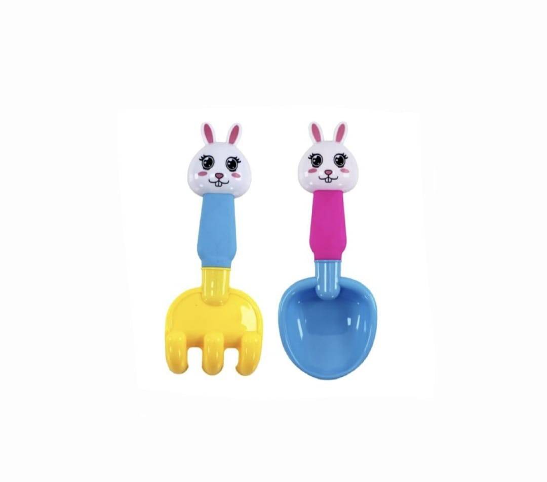 Set jucarii nisip 6 piese pentru copii, model Iepuras, albastru, 25 cm