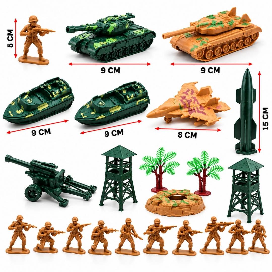 Set Jucării militare pentru copii, tancuri, soldați, avioane, bărci și accesorii