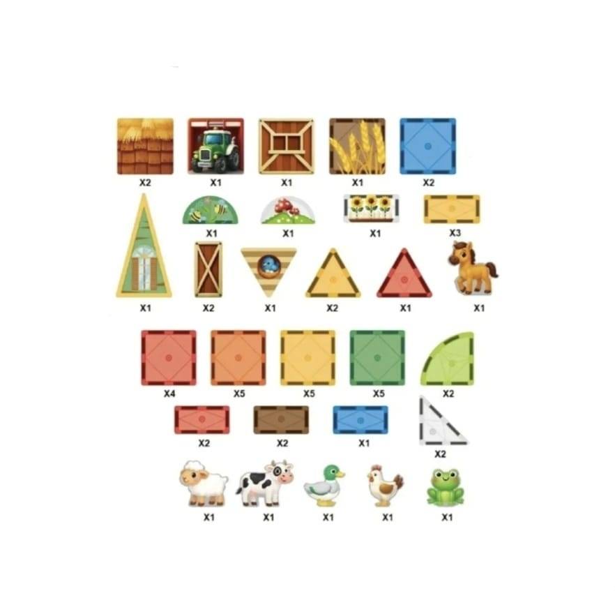 Set Magnetic de construit pentru copii, Ferma, Animalelor, vehicule, multicolor, 54 piese, 3 ani+
