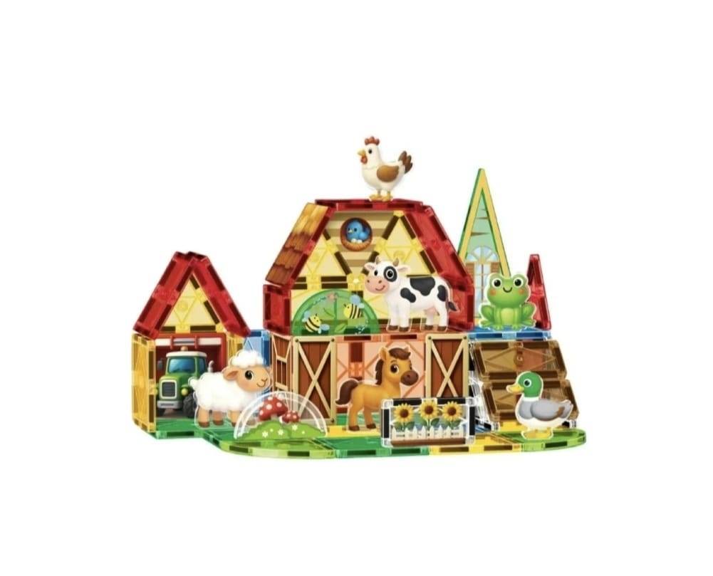 Set Magnetic de construit pentru copii, Ferma, Animalelor, vehicule, multicolor, 54 piese, 3 ani+