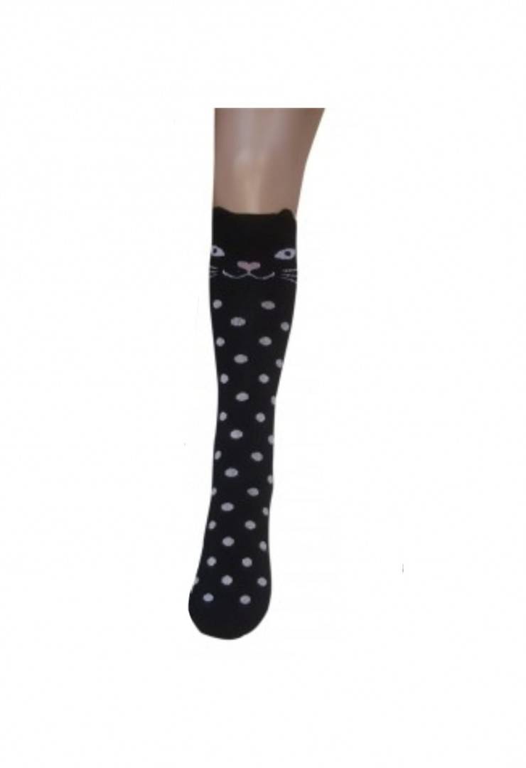 Sosete lungi fetite, Pisicuta, buline, negru/alb, 1 an - 13 ani