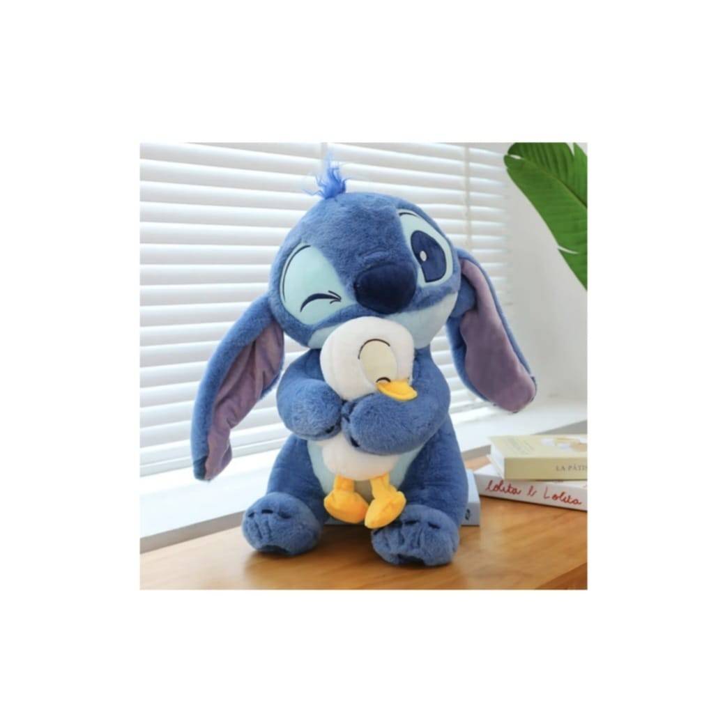 Stitch de plus, cu ratusca, albastru/multicolor, 40 cm