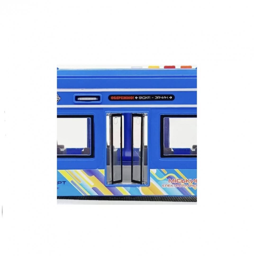 Tramvai electric pentru copii, cu sunete si lumini, MASHASHOP, albastru, 42 cm