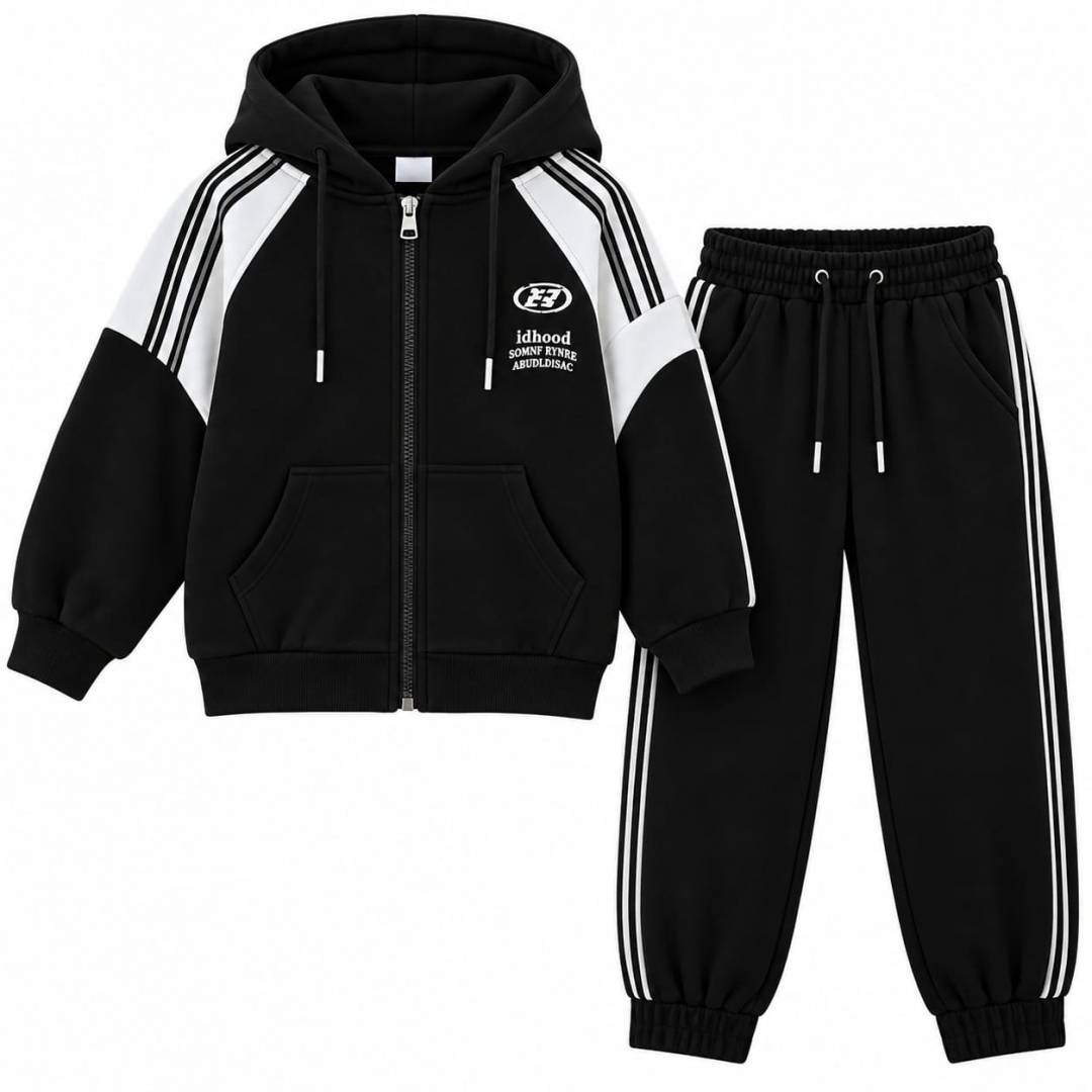 Trening copii pentru școală, 2 piese, hanorac si pantaloni, negru/alb, 5 ani - 12 ani