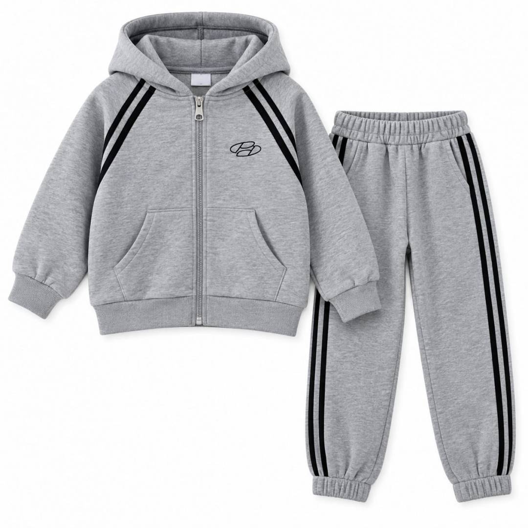 Trening copii pentru școală, hanorac cu glugă și pantaloni, gri, 5 ani - 12 ani