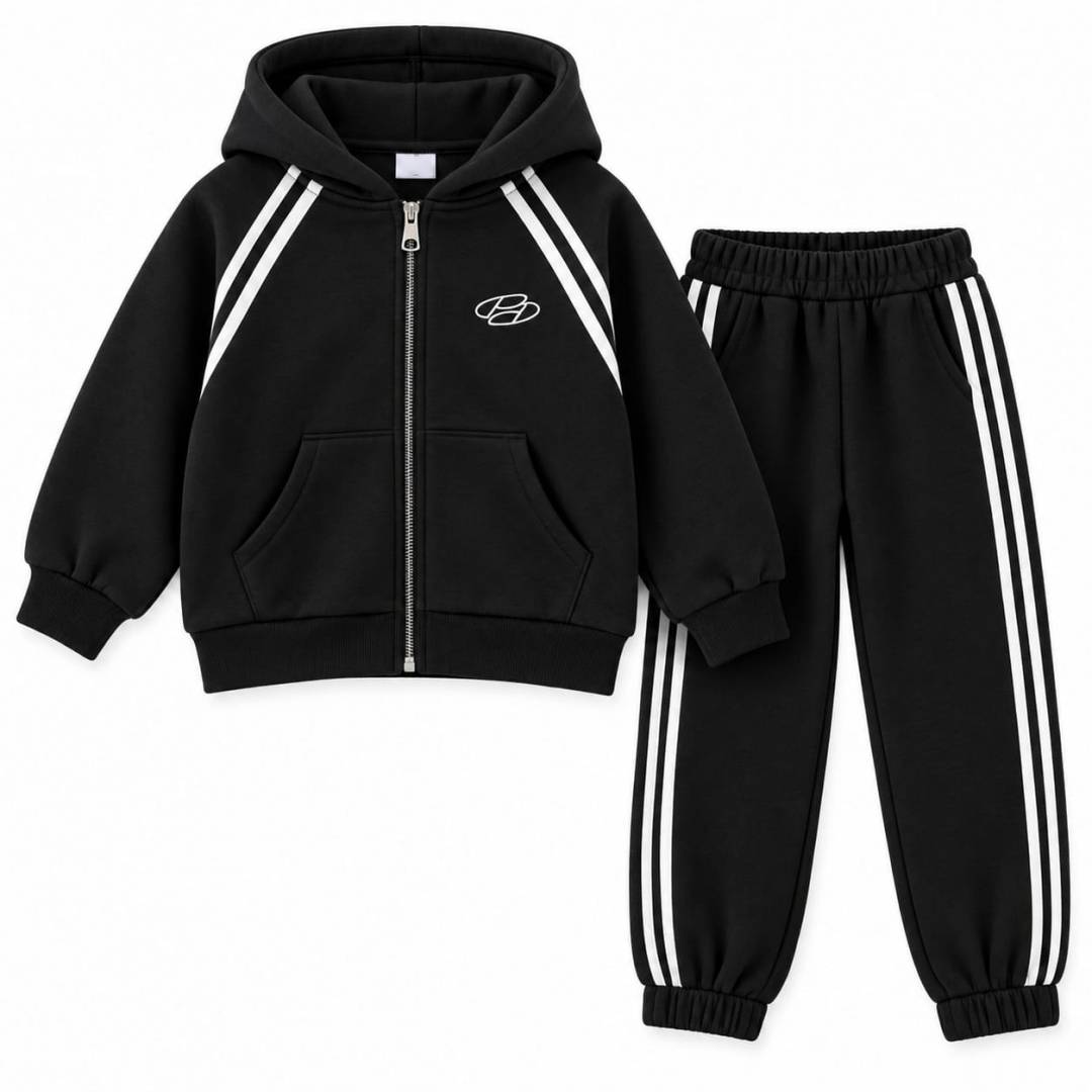 Trening copii pentru școală, model Sport, 2 piese, hanorac si pantaloni, negru, 5 ani - 12 ani