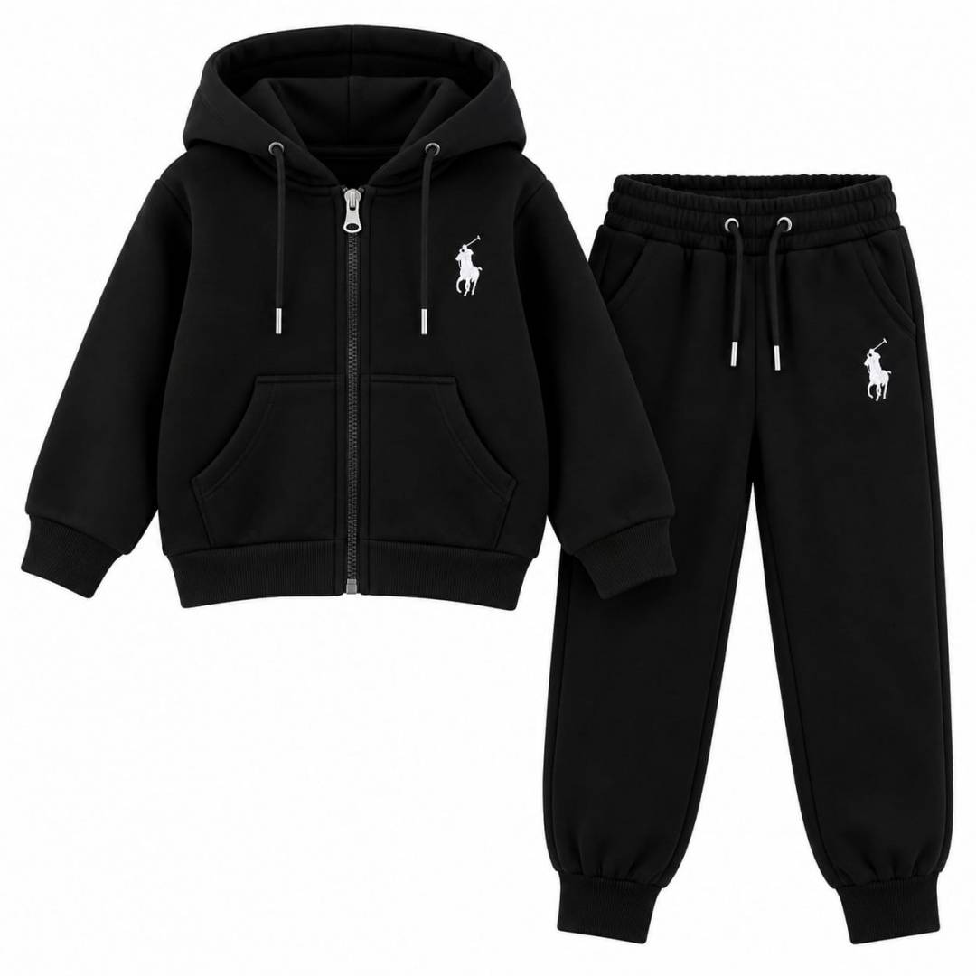 Trening copii pentru școală, set 2 piese, hanorac cu fermoar și glugă si pantaloni, negru, 5 ani - 12 ani