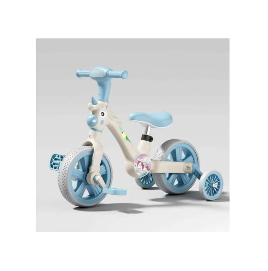 Tricicleta 2 in 1, Unicorn pentru copii, reglabila, bleu, 2–5 ani