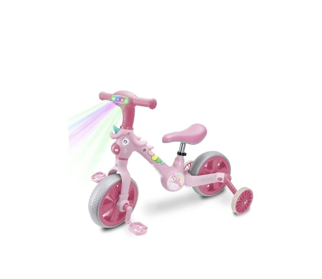Tricicleta 2 in 1, Unicorn pentru copii, reglabila, roz, 2–5 ani