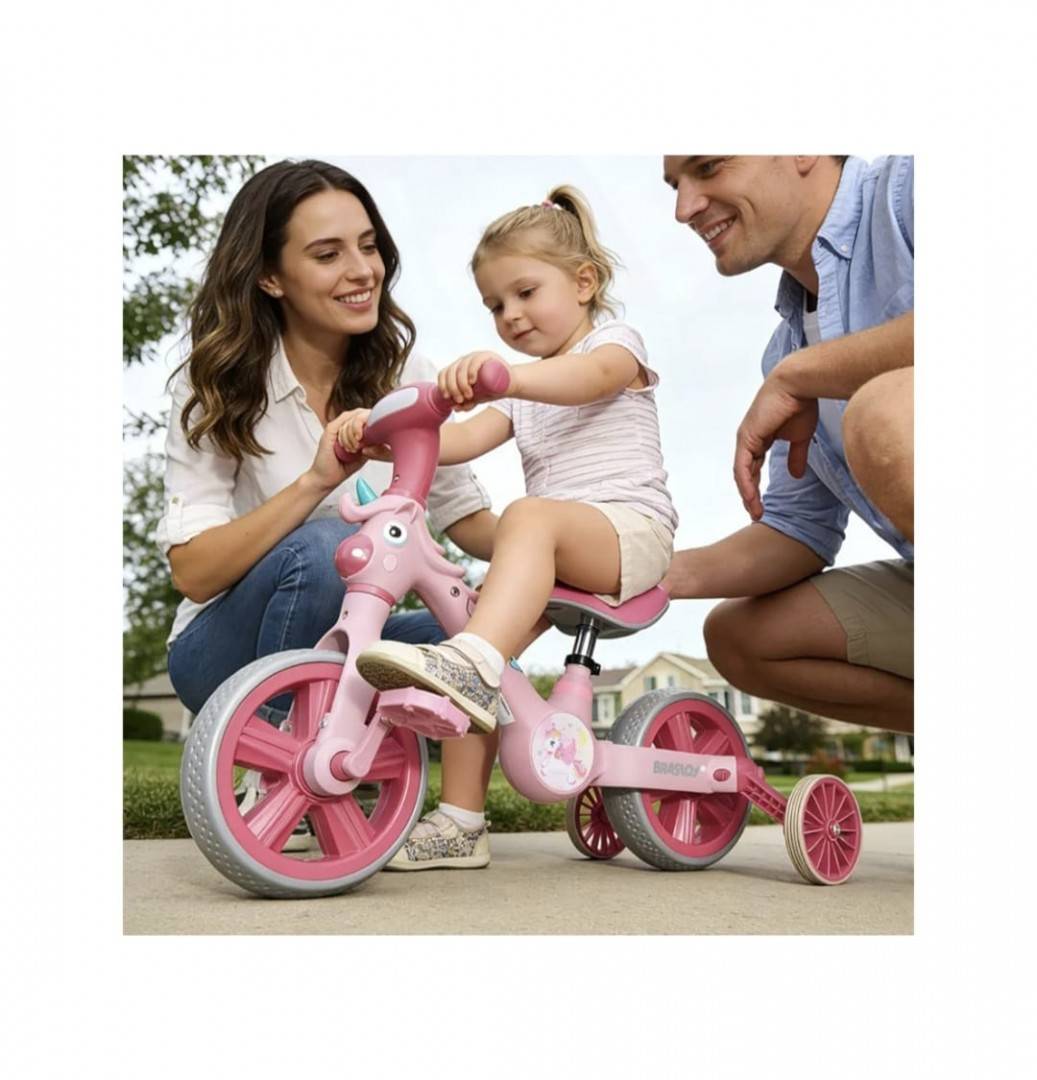 Tricicleta 2 in 1, Unicorn pentru copii, reglabila, roz, 2–5 ani