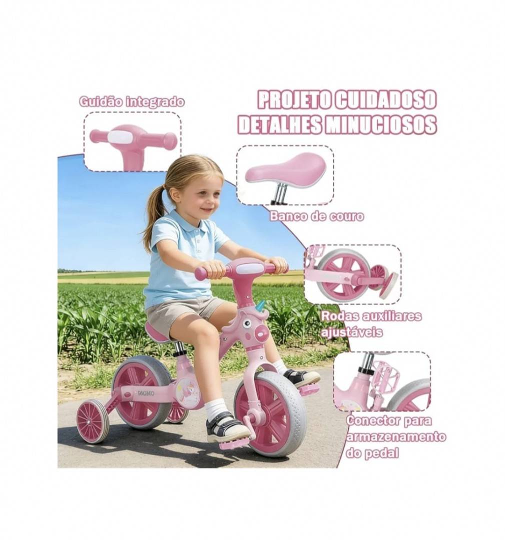 Tricicleta 2 in 1, Unicorn pentru copii, reglabila, roz, 2–5 ani
