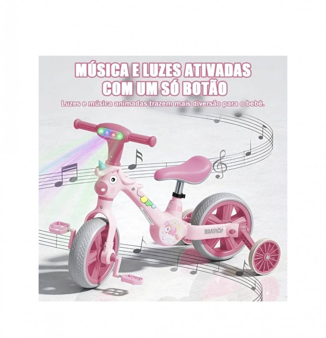 Tricicleta 2 in 1, Unicorn pentru copii, reglabila, roz, 2–5 ani