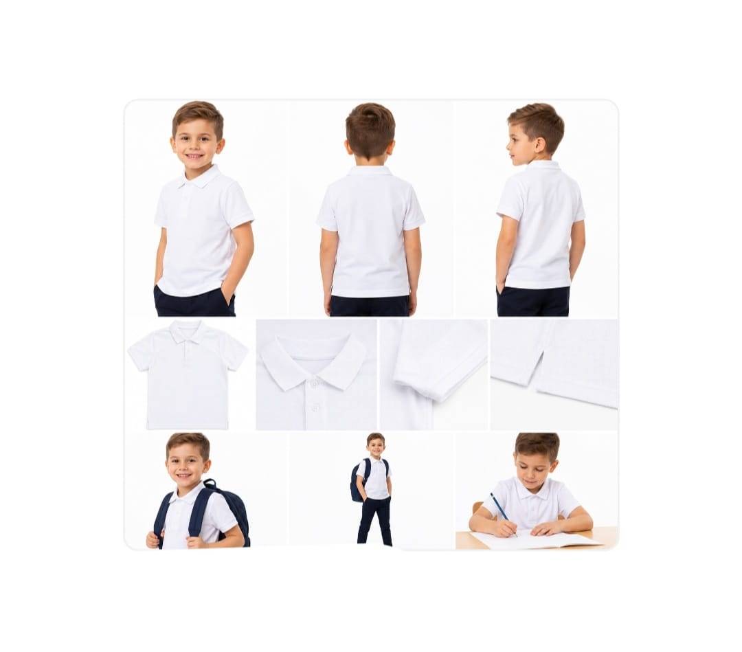 Tricou Polo Clasic pentru copii, scoala, bumbac, alb, 5 ani - 13 ani