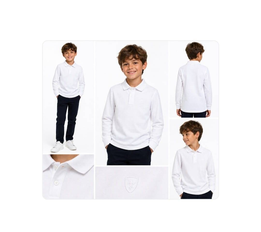   Tricou Polo Clasic pentru copii, scoala, bumbac, alb, 5 ani - 14 ani  