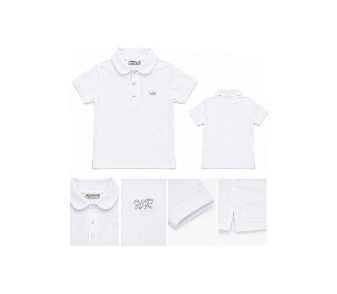 Tricou Polo Clasic pentru fete, bumbac, alb, 5 ani - 14 ani