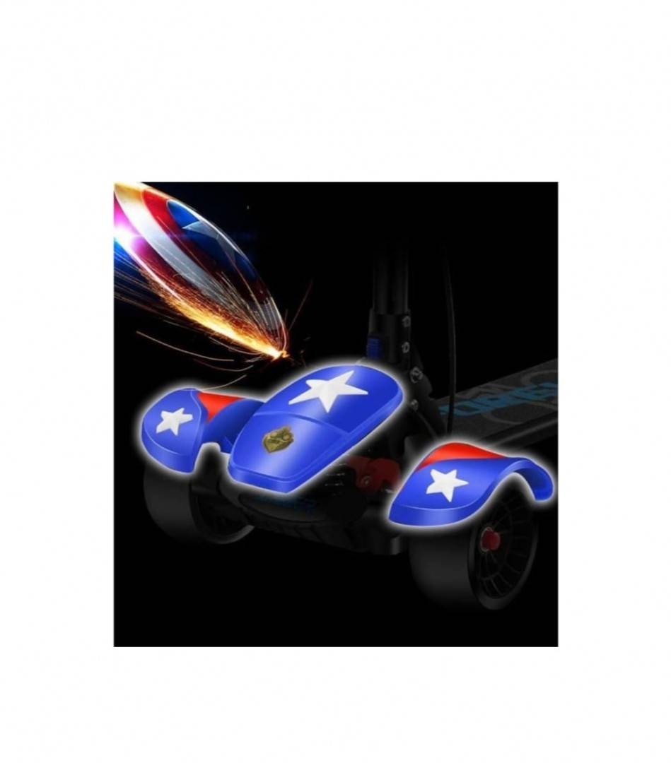 Trotineta cu 3 roti pentru copii,  Capitan America, cu lumini LED, muzica, 5 ani+, albastru