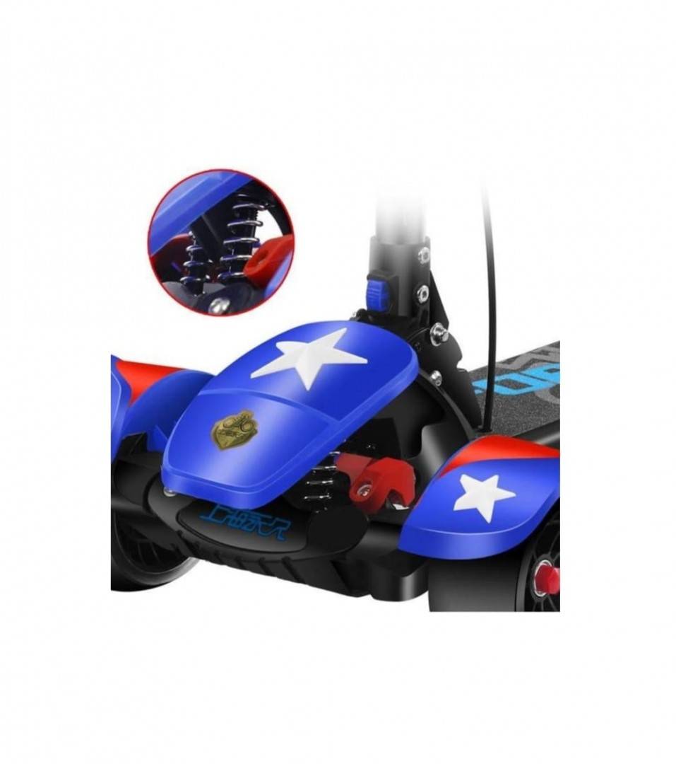 Trotineta cu 3 roti pentru copii,  Capitan America, cu lumini LED, muzica, 5 ani+, albastru