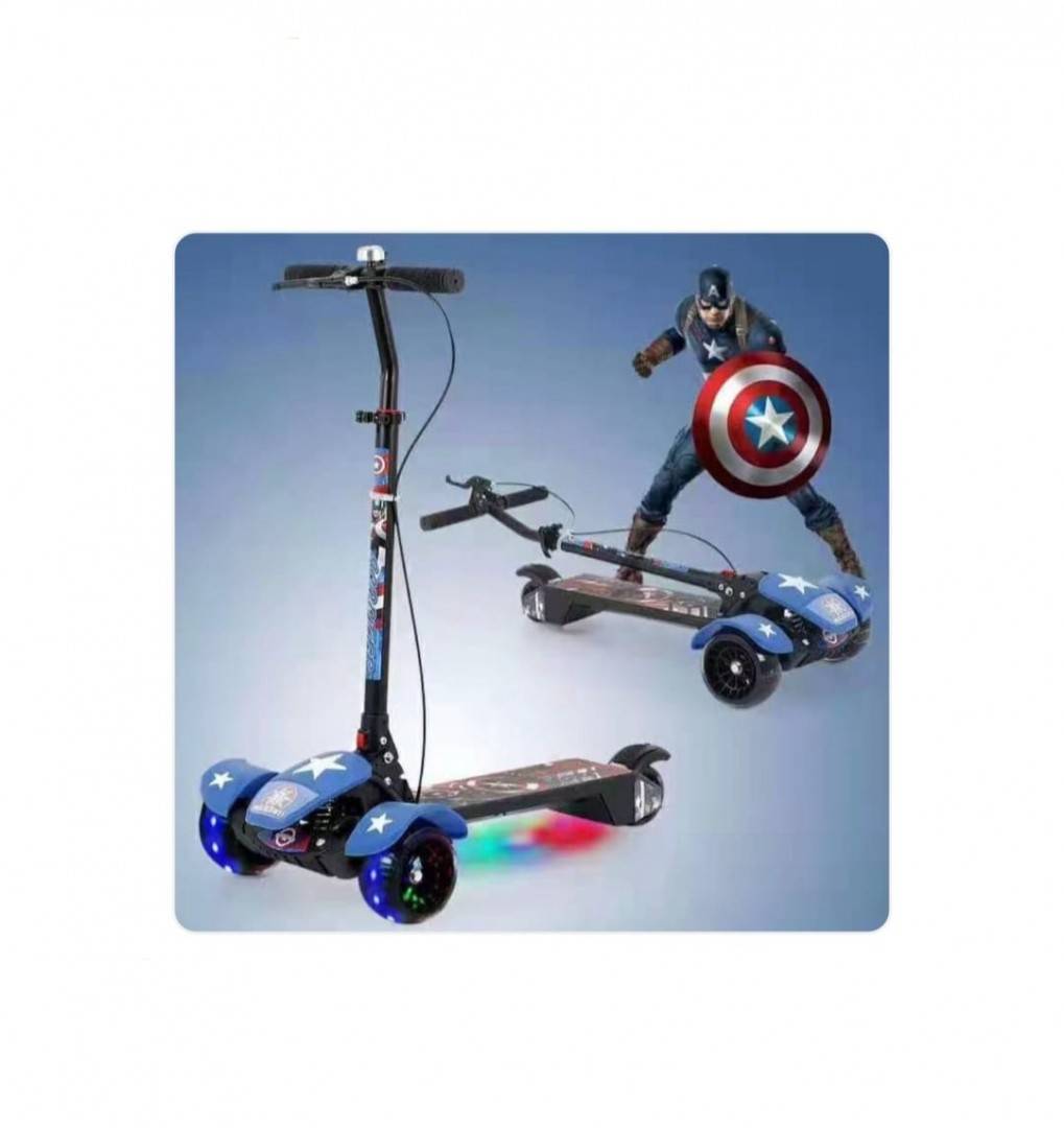 Trotineta cu 3 roti pentru copii,  Capitan America, cu lumini LED, muzica, 5 ani+, albastru