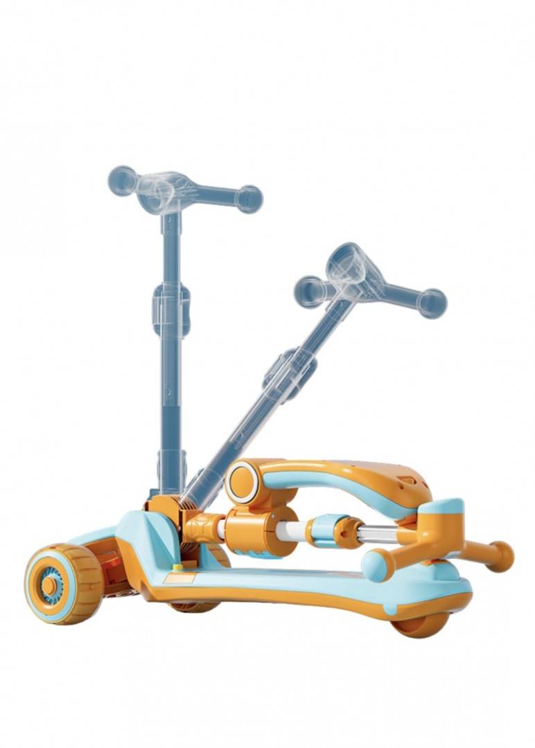 Trotineta pentru copii, 7 in 1 cu scaun, protectii laterale, maner de impins, limina frontala, roti luminoase si ghidon reglabil, 1 an+