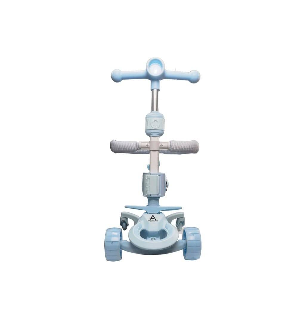 Trotineta pentru copii, 7 in 1 cu scaun, protectii laterale, maner de impins, limina frontala, roti luminoase si ghidon reglabil, blue, 1 an+